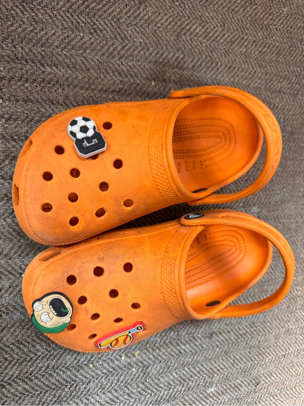 Crocs Kids' Orange Clog Sandals size 1 youth with charms